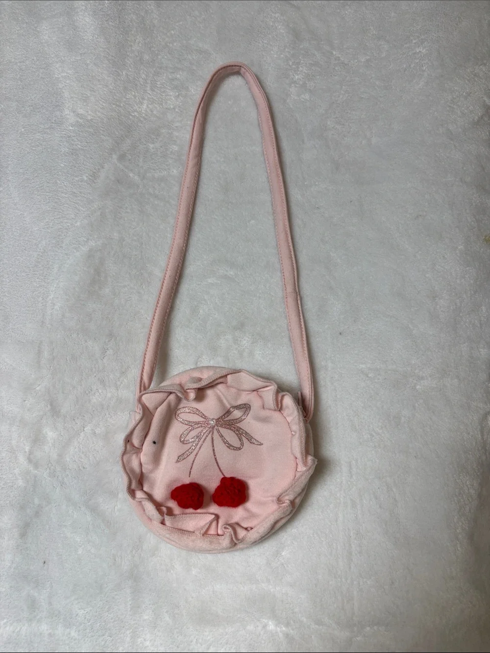 Girls' Pink Cherry Crossbody Bag with Ruffle Trim